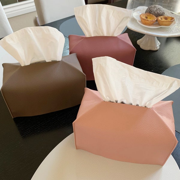 Leather Tissue Cover Tissue Holder Modern Tissue Cover Box Faux Leather Synthetic Leather Kleenexx Case Urethane Leather Tissue Box Cover