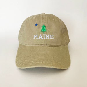 Maine Pine Tree Cap Maine Flag Hat ME hat baseball hat map cap embroidered ball cap