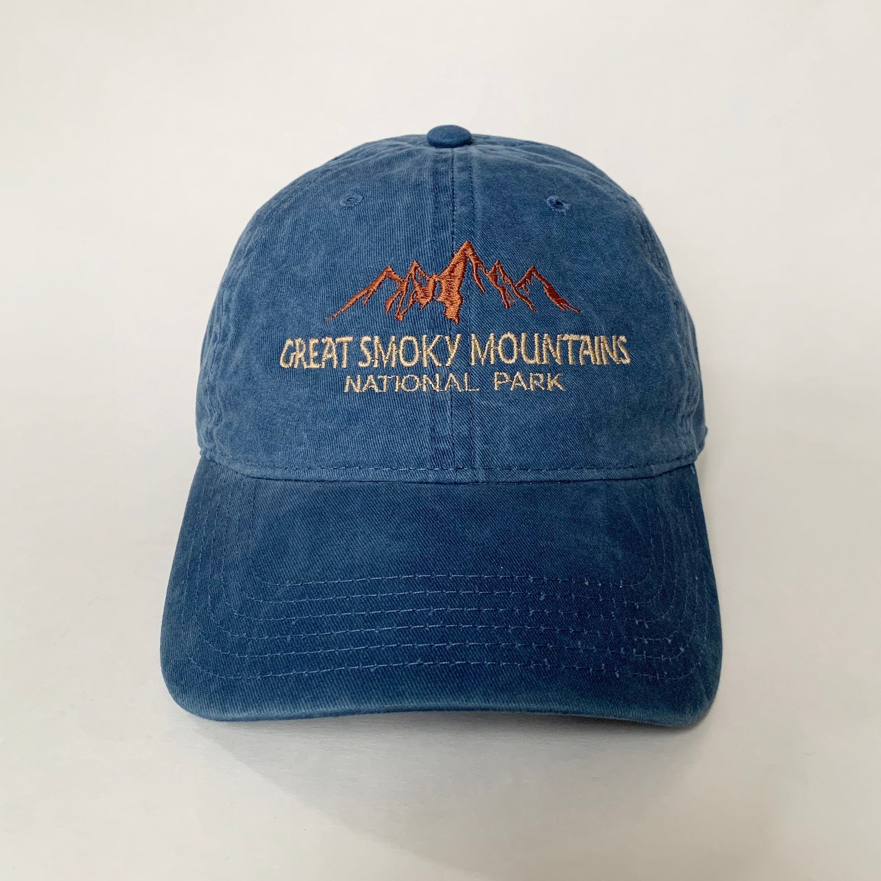 Great Smoky Mtns National Park Beige Baseball Cap with Blue Embroidery Great Smoky Mountains National Park Cades Cove Church Hat  main image 2