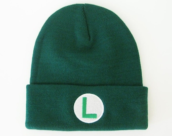 Luigi L Embroidered Beanie Halloween Beanie Costume Beanie Winter Beanie
