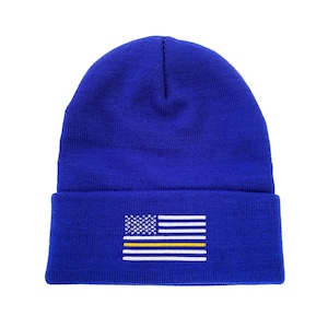 Thin Yellow Line American Flag Embroidered Beanie Security Guards Winter Hat Tow Truck Drivers Beanie