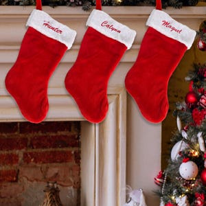 Customized Christmas Stocking Personalized Red Plush Embroidered Christmas Stocking with Name : 1 Stocking