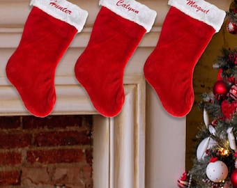 Customized Christmas Stocking Personalized Red Plush Embroidered Christmas Stocking with Name : 1 Stocking