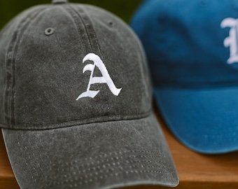Old English Initial Embroidered hat washed cap cotton hat dad cap dad hat Washed Cotton Cap