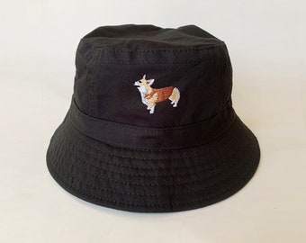 ウェルシュコーギー刺繍ウォッシュドコットンバケットハット