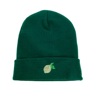 Lime Embroidered Beanie Citrus Winter Beanie