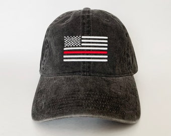 Dunne rode lijn hoed Amerikaanse vlag baseball hoed brandweer pet geborduurde brandweer balpet gewassen katoenen pet
