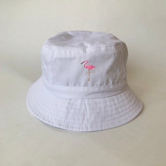 Pink Flamingo Embroidered Washed Cotton Bucket Hat Fishing Hat