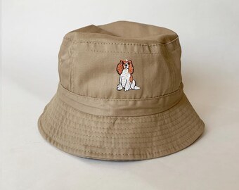 King Charles Spaniel Embroidered Washed Cotton Bucket Hat fishing hat dog hat