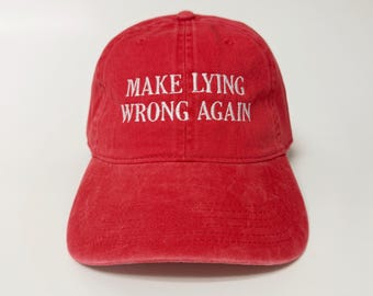 Rendi di nuovo sbagliato mentire, berretto lavato ricamato, cappello MAGA, berretto patriota, berretto in cotone, cappello da papà, berretto in cotone lavato
