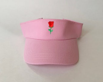 Roze geborduurd vizier Geborduurd katoenen vizier met bloemen