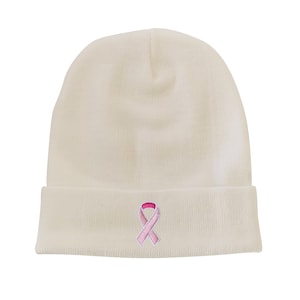 Pink Ribbon Embroidered Beanie Winter Hat