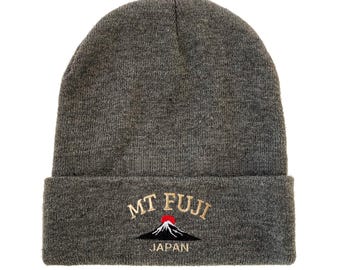 Mt Fuji Japan Embroidered Beanie Winter Hat nature beanie hat