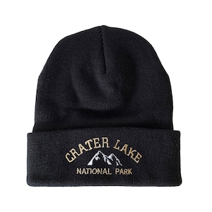 Crater Lake National Park Embroidered Beanie Winter Hat Camping Beanie Hiking Beanie Mountain Beanie Outdoor Hat Beanie