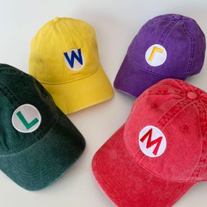 Super Mario Bros Cap Embroidered Washed Cotton cap Mario cap Luigi cap Wario cap Waluigi cap Bowser Peach Toad Egg costume cap Halloween cap