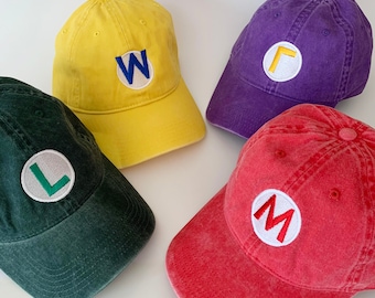 Super Mario Bros Cap Embroidered Washed Cotton cap Mario cap Luigi cap Wario cap Waluigi cap Bowser Peach Toad Egg costume cap Halloween cap