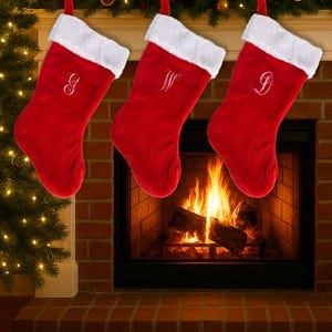 Initial Customized Christmas Stocking Personalized Red Plush Embroidered Christmas Stocking with Initial : 1 Stocking