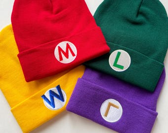 Mario Luigi Wario Waluigi Embroidered Beanie Halloween Beanie Costume Beanie Winter Beanie