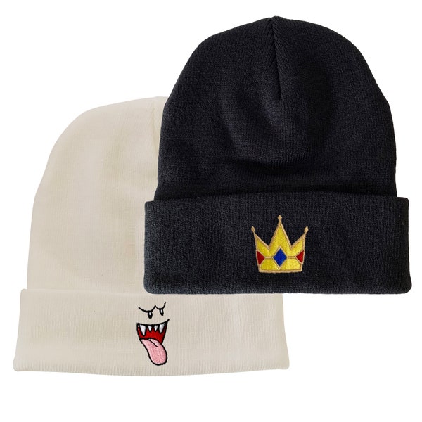 King Boo Face / Crown Embroidered Beanie Halloween Beanie Winter Beanie