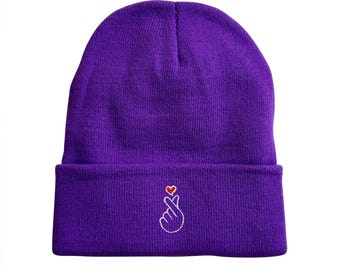 Finger Heart Embroidered k-pop love Beanie winter hat warm hat