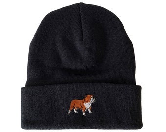 Pode incluir: Boné preto com um bulldog bordado em marrom e branco na frente.