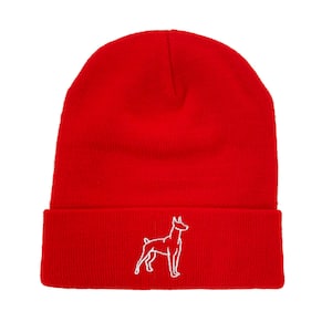 Doberman Outline Embroidered Beanie Dog Beanie Winter Beanie
