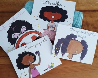 My Time Afro self-care cards. Black girl self care. black girl magic, mindfulness for kids, afro gifts, brown girls pamper box