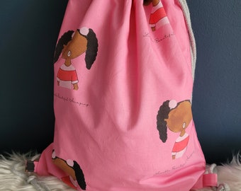 Cherish Me afro girl cotton backpack /fabric bag