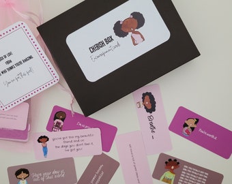 Cherish Me small encouragement cards afro girls.  Black girl magic  motivational cards, mindfulness, thinking of you. Teens