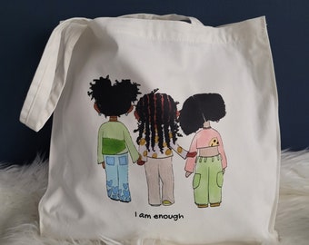 Cherish Me afro girls tote bag. Black girl magic
