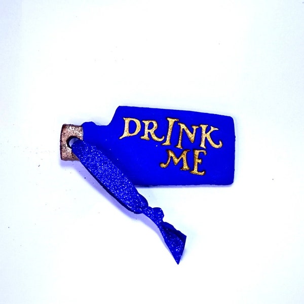 Drink Me Handmade Wall Art/Ornament in Blue and Gold