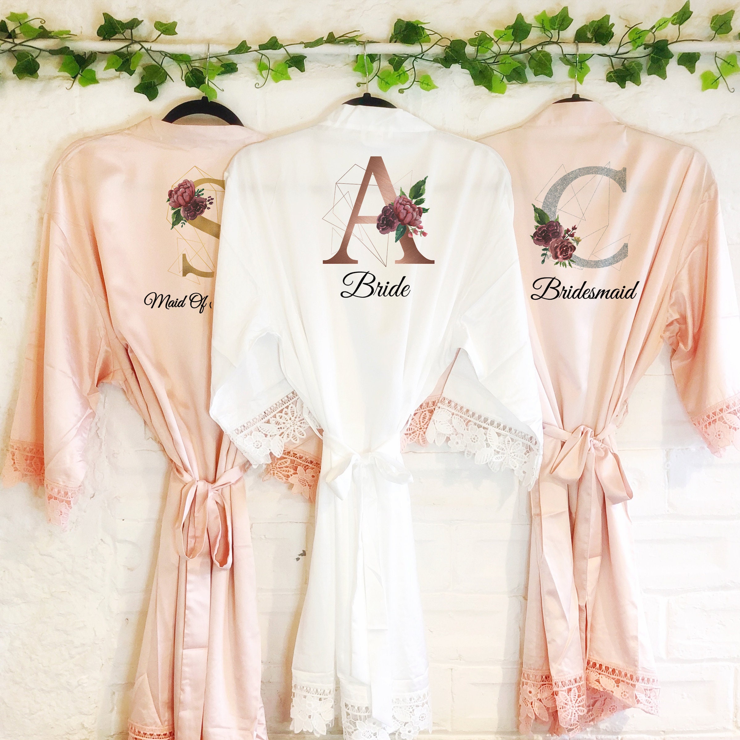 Initial Floral Personalised Bride Lace Wedding Dressing Robe | Etsy