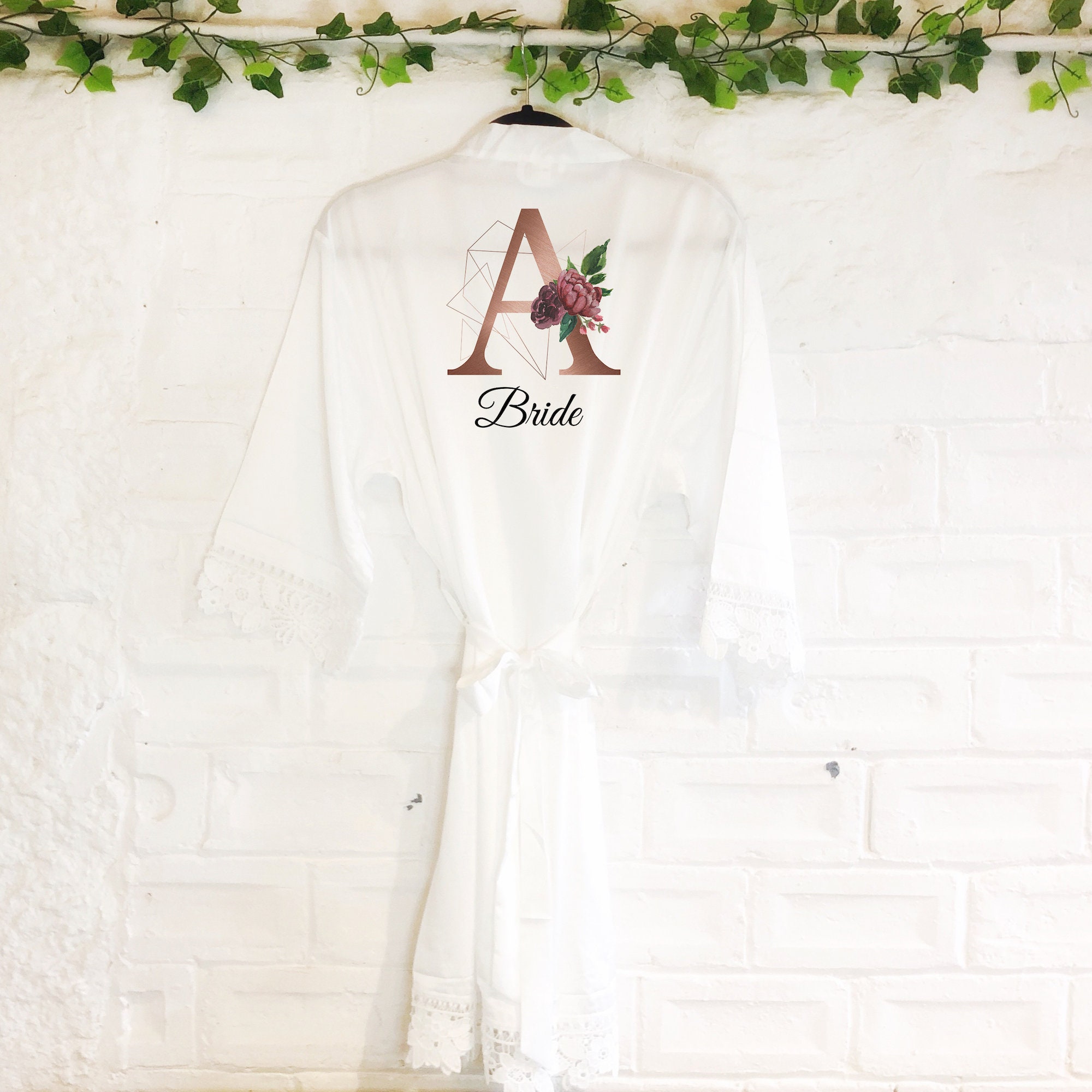 Initial Floral Personalised Bride Lace Wedding Dressing Robe | Etsy