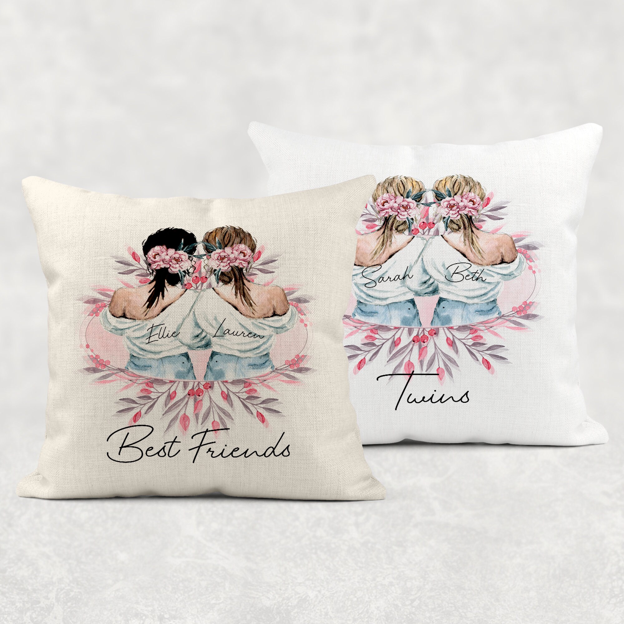Best Friends Personalised Cushion Linen White Canvas Etsy