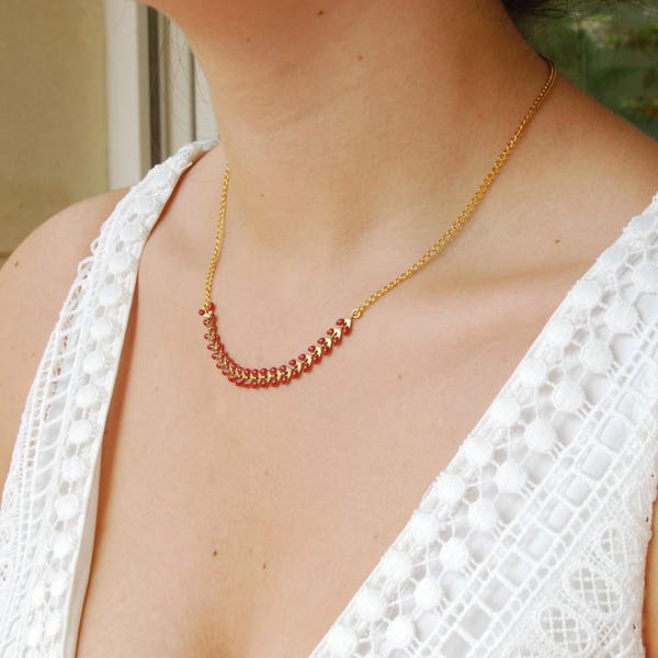 Collier femme chaîne épis or et bordeaux, bijoux fait main, collier épis en laiton, cadeau pour elle, cadeau de noël, bijoux