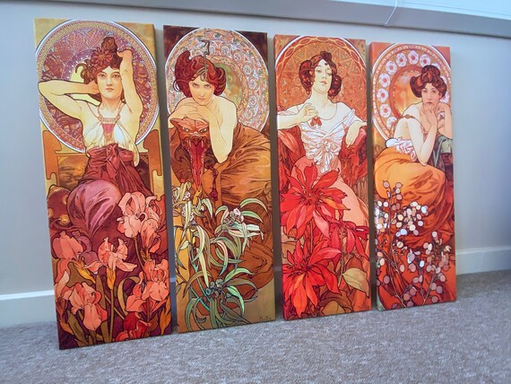 4 X Extra Large Set Alphonse Mucha The Precious Stones Framed Etsy