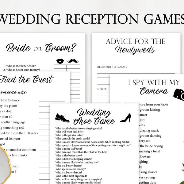 5 Wedding Reception Games, Printable Wedding Reception Game, Fun Wedding Game, Creative Wedding Activities