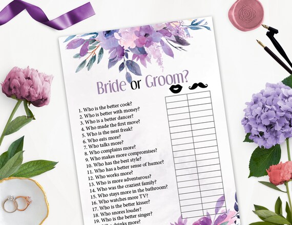 Bride Or Groom Wedding Game Printable Purple Wedding Etsy