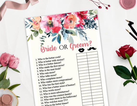 Bride Or Groom Wedding Game Printable Floral Wedding Etsy