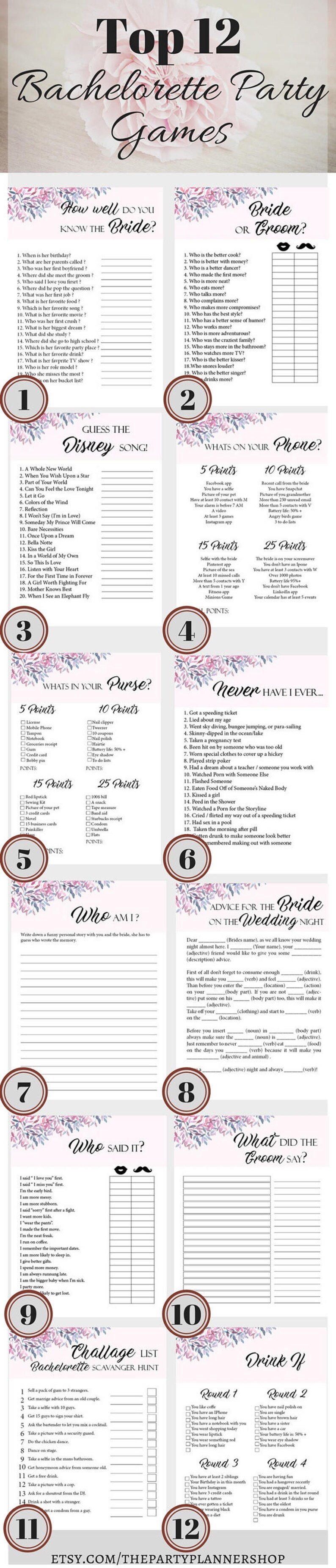 12 Bachelorette Party Games, Printable Bachelorette Party Game, Bridal ...