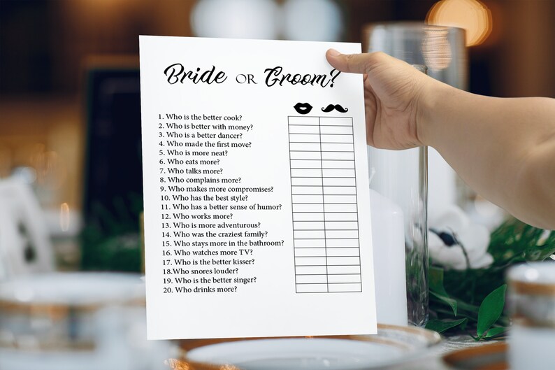 Bride or Groom Wedding Game Printable Wedding Reception Game Etsy