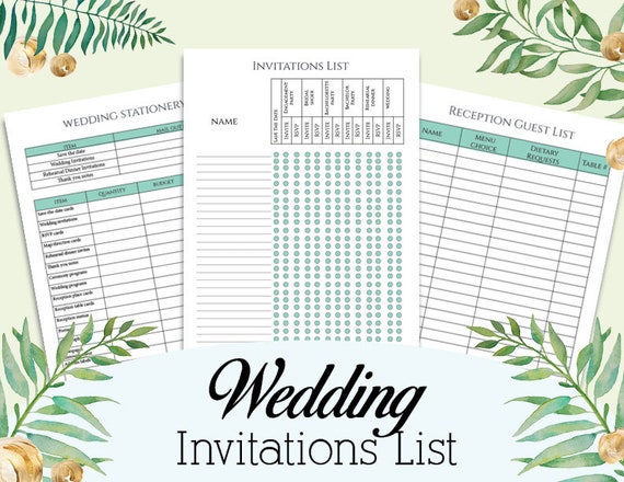 Wedding Invitations List Wedding Guest Invitations Checklist Etsy