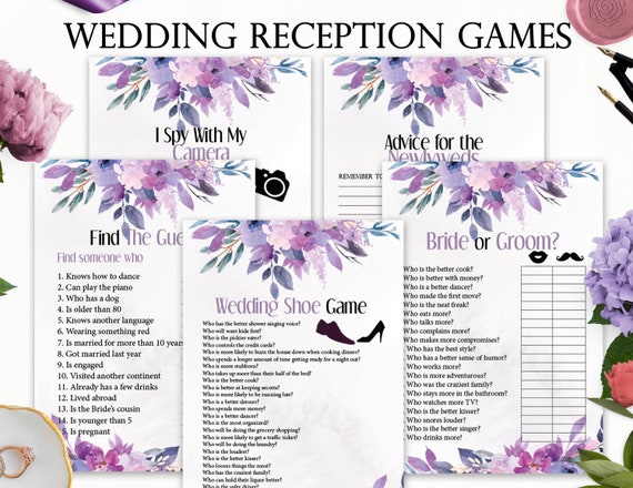 5 Purple Wedding Reception Games Printable Wedding Reception Etsy