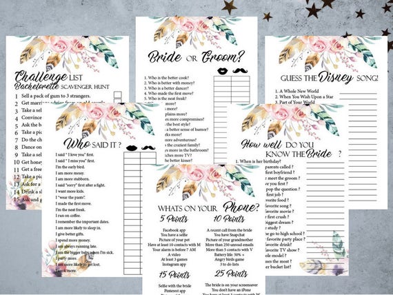 Boho Floral Bridal Shower Games 6 Printable Bachelorette Etsy