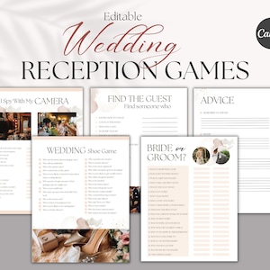 5 Wedding Reception Games, Printable Wedding Reception Game, Editable ...