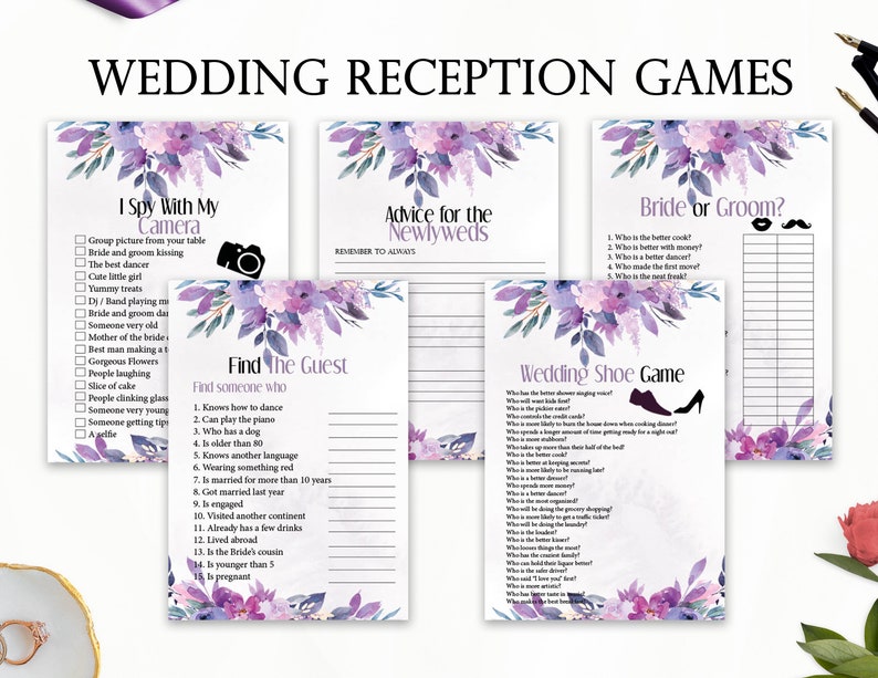 5 Purple Wedding Reception Games, Printable Wedding Reception Game