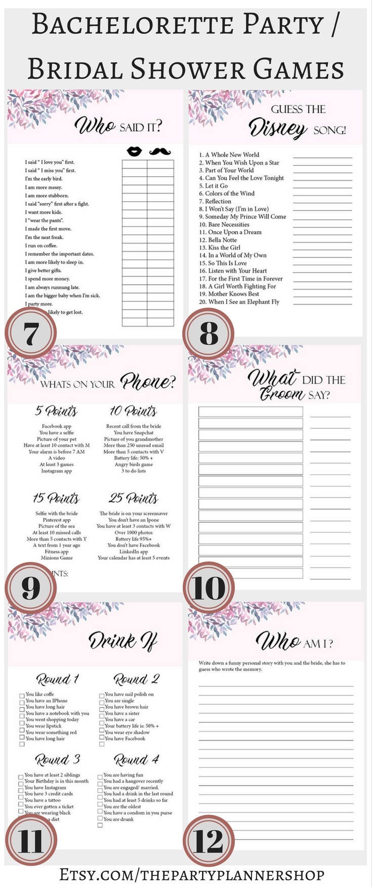 12 bachelorette party games printable bachelorette party etsy