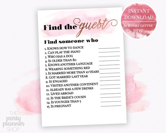 Find The Guest Printable Wedding Game Rose Gold Wedding Etsy