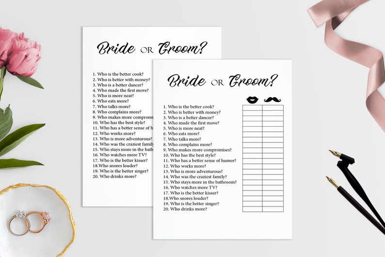 Bride or Groom Wedding Game Printable Wedding Reception Game Etsy