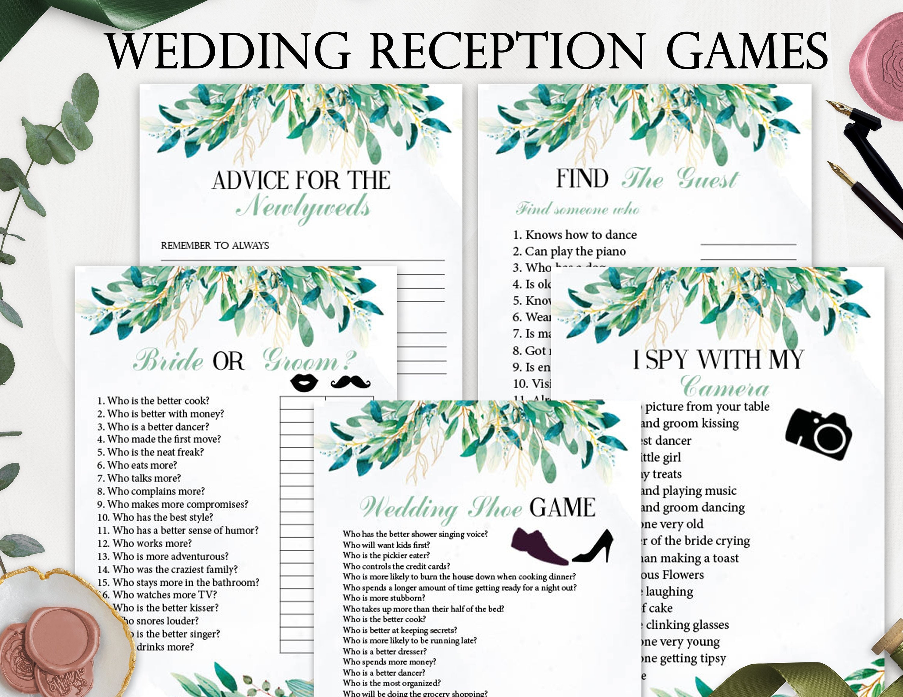 5 Wedding Reception Games Printable Wedding Reception Game Etsy Uk 